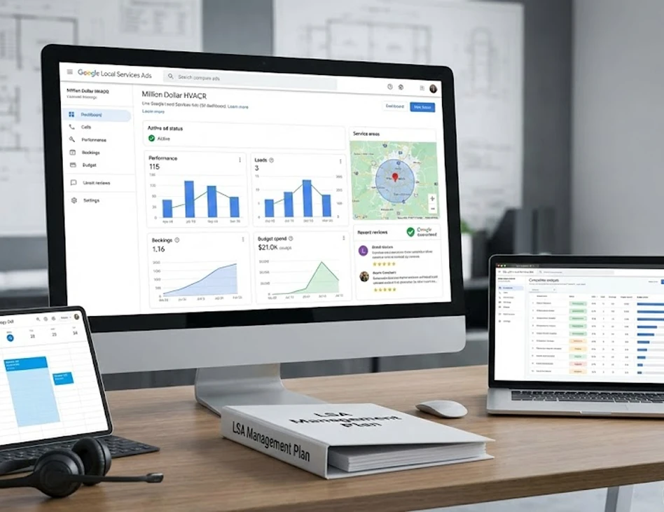Google Local Services Ads analytics dashboard for HVAC lead management and performance tracking